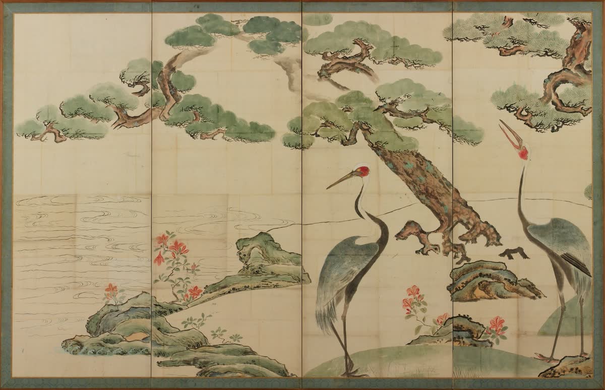 Cranes, Pines and Bamboo by Ogata Korin