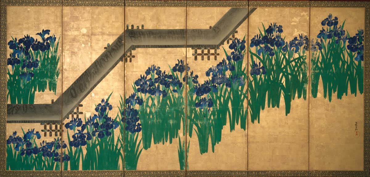Irises at Yatsuhashi by Ogata Korin