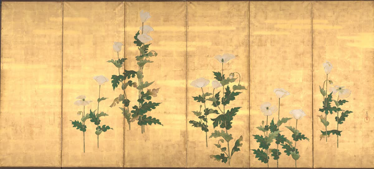 White Poppies on Gold Ground by Ogata Korin